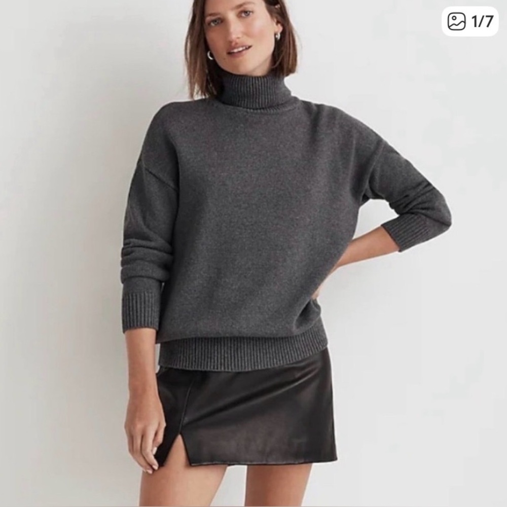 Madewell Charcoal Gray Turtleneck Sweater Cotton Ribbed Knit Long Sleeve Women M